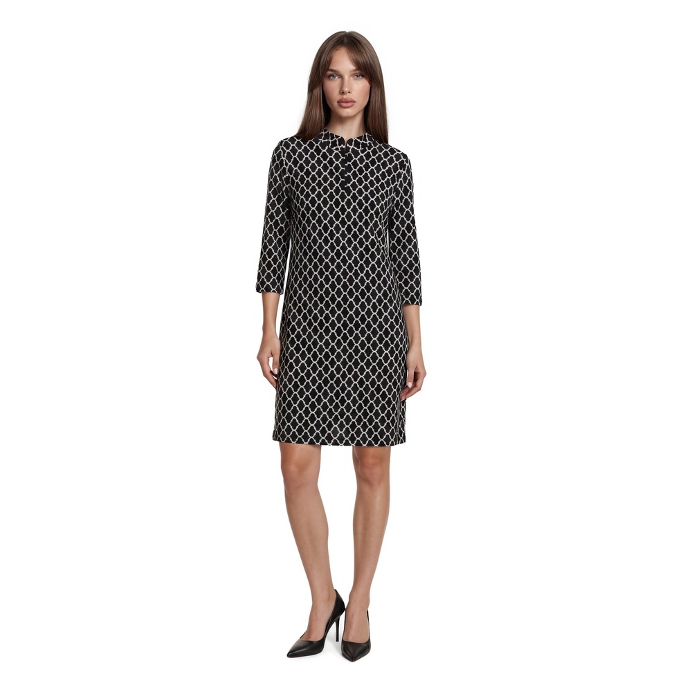 J.McLaughlin Midi Shift Dress Women's Size XL Black White Trellis Zip Mock Neck